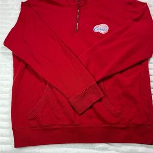 Antigua Red Zip Up Sweater with Ribbed Cuffs Clippers basketball